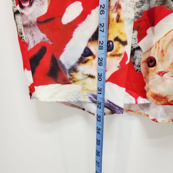 Mens Christmas Cat Print Button-Up Short Sleeve Shirt By SSLR Size XL - Picture 5 of 8